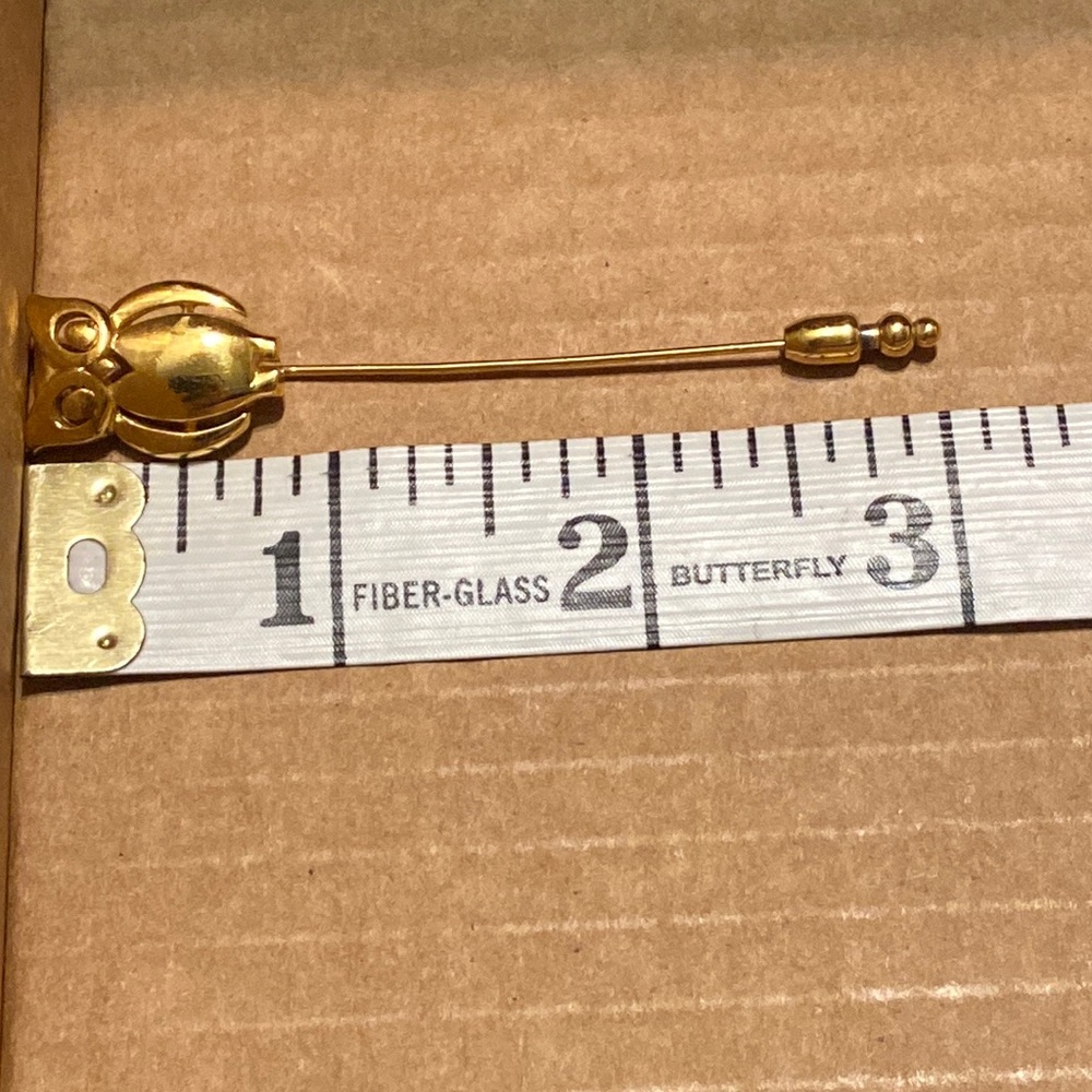 Vintage Trifari Gold Tone Owl Stick Lapel Pin With Cap Shiny Signed - Picture 7 of 11